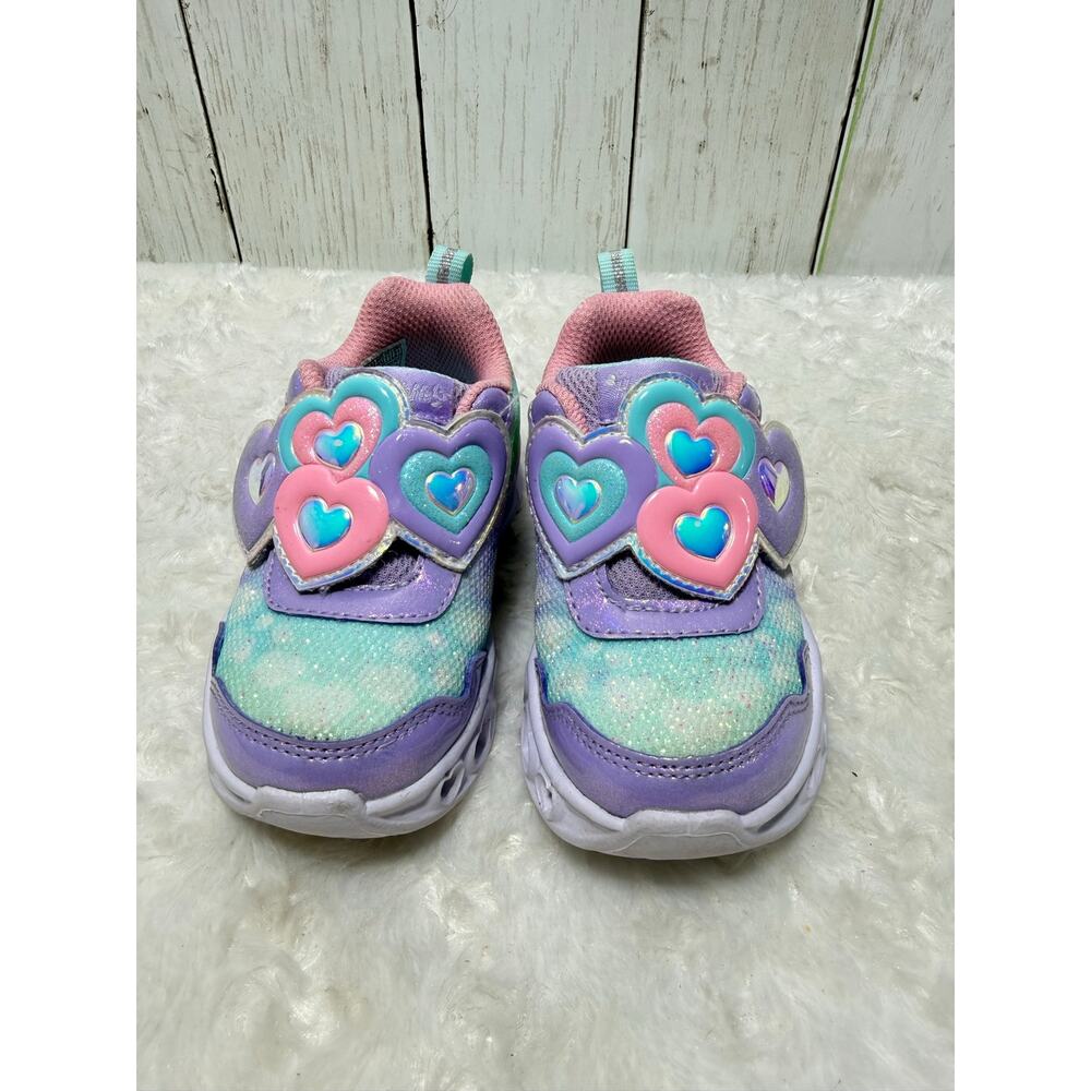 Skechers Toddler Girls Shoes Size 5 Pastel Light Up Sneakers Hook & Loop